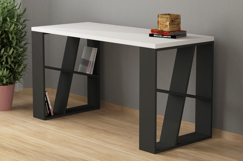 Honemey Skrivebord 140 cm - Hvid/Mørkegrå - Møbler - Borde - Kontorbord - Skrivebord