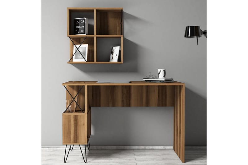 Hovdane Skrivebord 120 cm med Opbevaring + 2 Bogreoler - Brun/Sort - Møbler - Borde - Kontorbord - Skrivebord