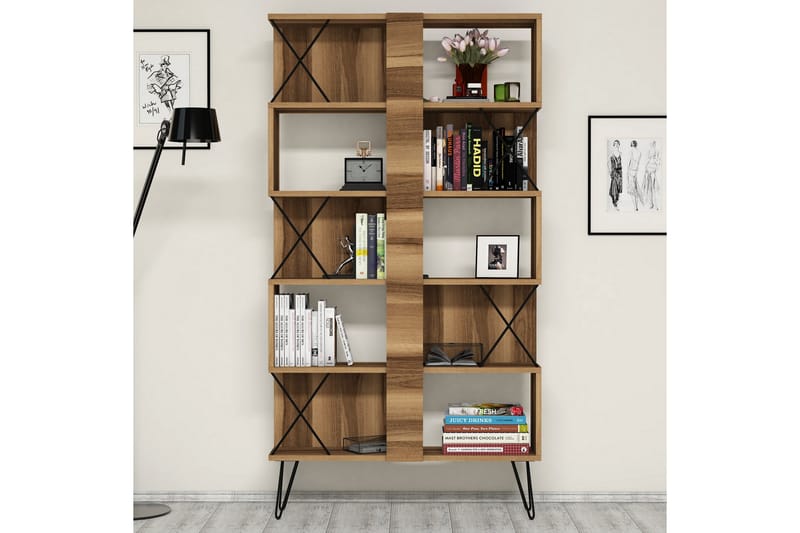 Hovdane Skrivebord 120 cm med Opbevaring + 2 Bogreoler - Brun/Sort - Møbler - Borde - Kontorbord - Skrivebord