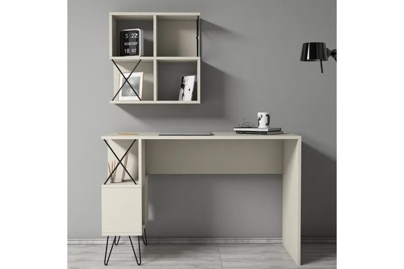 Hovdane Skrivebord 120 cm med Opbevaring + 2 Bogreoler - Cremehvid/Sort - Møbler - Borde - Kontorbord - Skrivebord