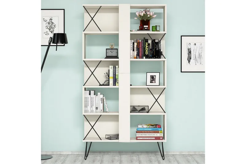 Hovdane Skrivebord 120 cm med Opbevaring + 2 Bogreoler - Cremehvid/Sort - Møbler - Borde - Kontorbord - Skrivebord