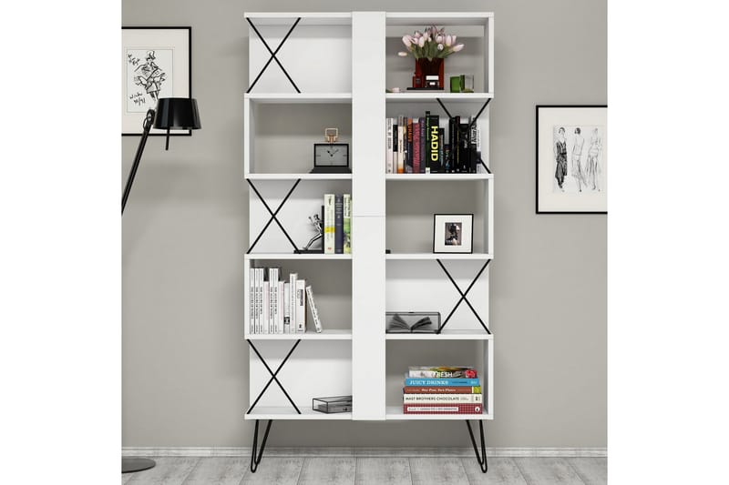 Hovdane Skrivebord 120 cm med Opbevaring + 2 Bogreoler - Hvid/Sort - Møbler - Borde - Kontorbord - Skrivebord