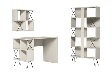 Hovdane Skrivebord 120 cm med Opbevaring + 2 Bogreoler - Cremehvid/Sort - Møbler - Borde - Kontorbord - Skrivebord