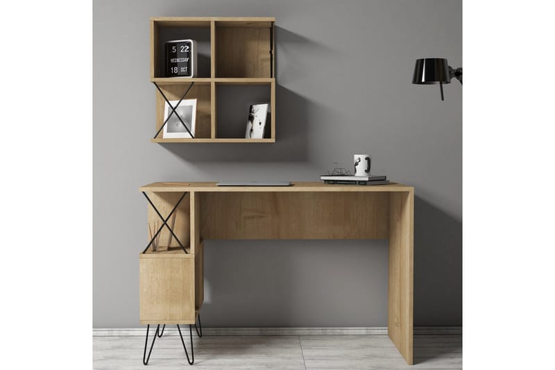 Hovdane Skrivebord 120 cm med Opbevaring + 2 Bogreoler - Lysebrun/Sort - Møbler - Borde - Kontorbord - Skrivebord