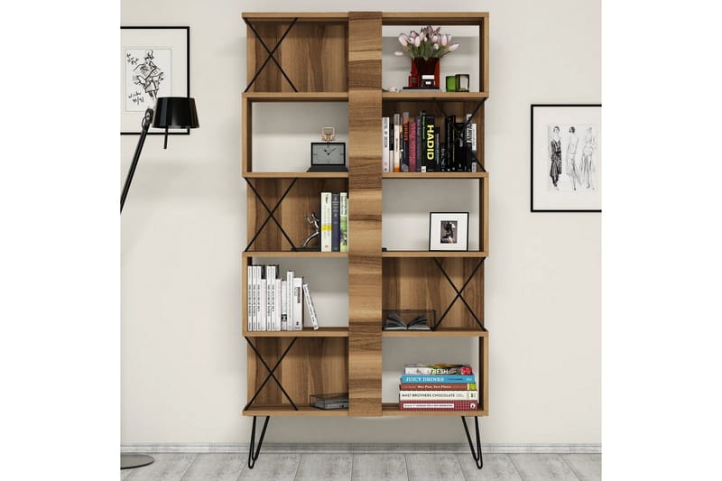 Hovdane Skrivebord 120 cm med Opbevaring Hylde + Bogreol - Brun/Sort - Møbler - Borde - Kontorbord - Skrivebord