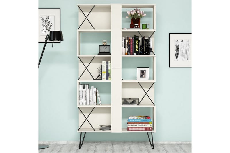 Hovdane Skrivebord 120 cm med Opbevaring Hylde + Bogreol - Cremehvid/Sort - Møbler - Borde - Kontorbord - Skrivebord