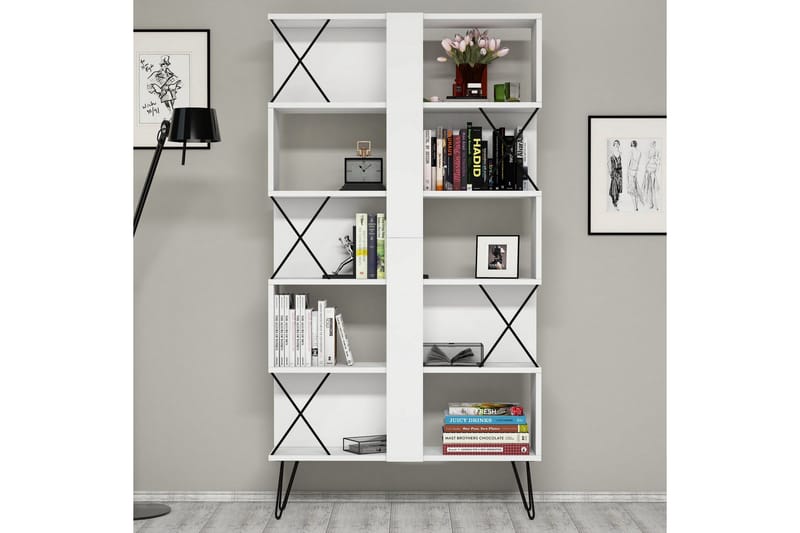 Hovdane Skrivebord 120 cm med Opbevaring Hylde + Bogreol - Hvid/Sort - Møbler - Borde - Kontorbord - Skrivebord