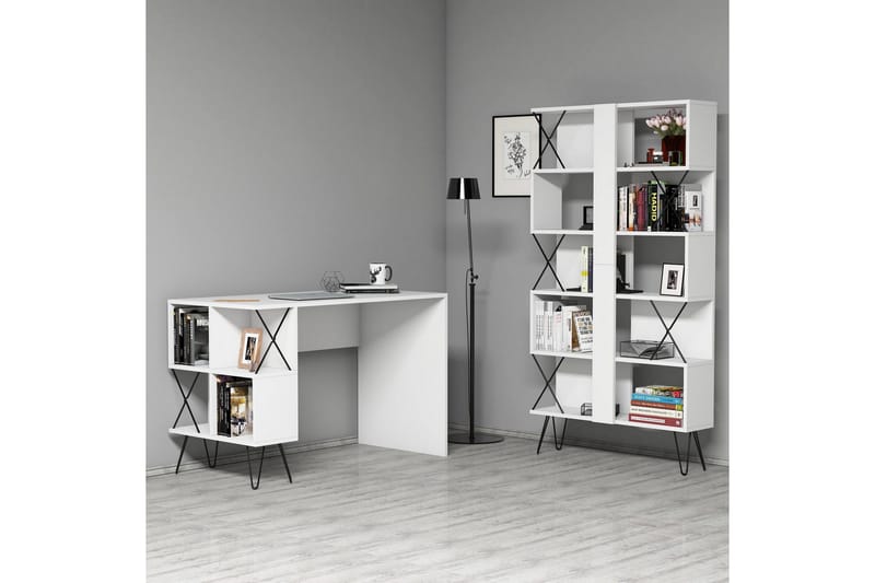Hovdane Skrivebord 120 cm med Opbevaring Hylde + Bogreol - Hvid/Sort - Møbler - Borde - Kontorbord - Skrivebord