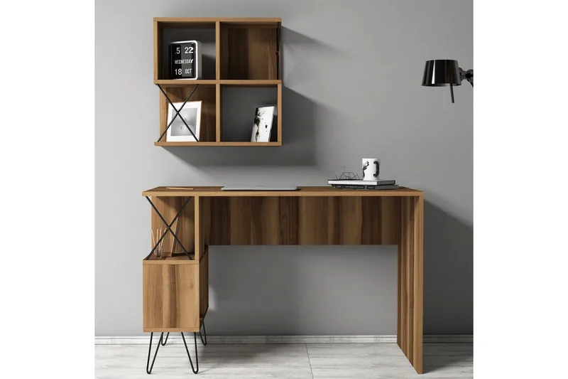 Hovdane Skrivebord 120 cm med Opbevaring Hylde + Bogreol Lil - Brun/Sort - Møbler - Borde - Kontorbord - Skrivebord