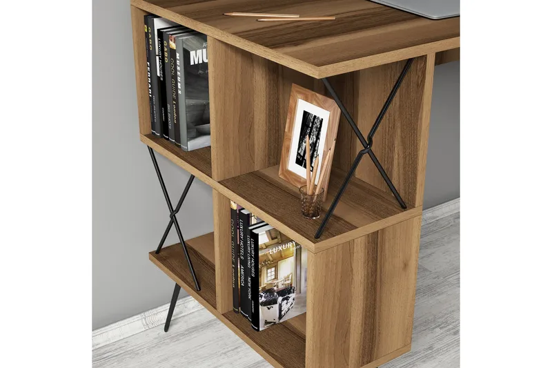 Hovdane Skrivebord 120 cm med Opbevaring Hylde + Bogreol Lil - Brun/Sort - Møbler - Borde - Kontorbord - Skrivebord