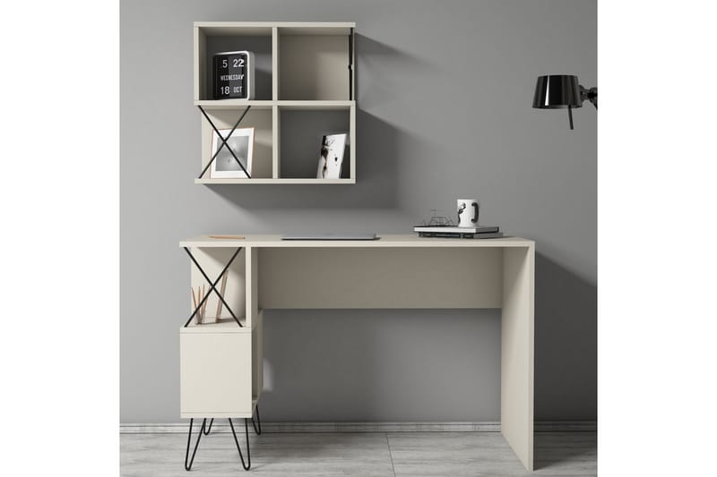 Hovdane Skrivebord 120 cm med Opbevaring Hylde + Bogreol Lil - Cremehvid/Sort - Møbler - Borde - Kontorbord - Skrivebord