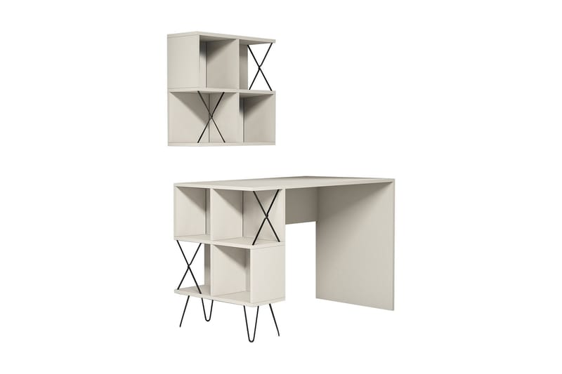 Hovdane Skrivebord 120 cm med Opbevaring Hylde + Bogreol Lil, Cremehvid/Sort
