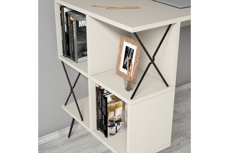 Hovdane Skrivebord 120 cm med Opbevaring Hylde + Bogreol Lil - Cremehvid/Sort - Møbler - Borde - Kontorbord - Skrivebord