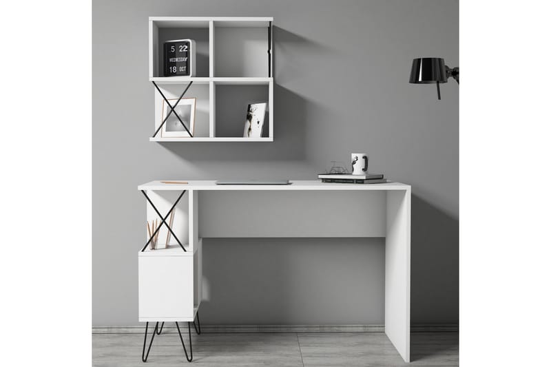 Hovdane Skrivebord 120 cm med Opbevaring Hylde + Bogreol Lil - Hvid/Sort - Skrivebord