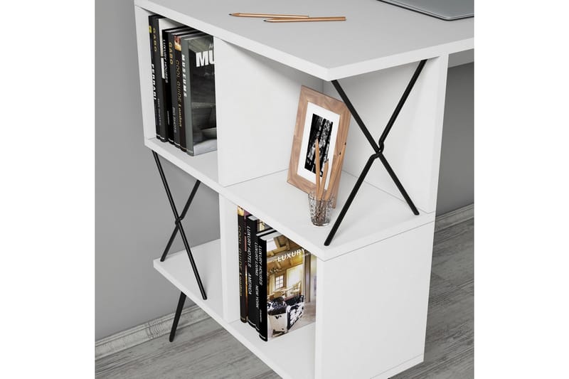 Hovdane Skrivebord 120 cm med Opbevaring Hylde + Bogreol Lil - Hvid/Sort - Møbler - Borde - Kontorbord - Skrivebord