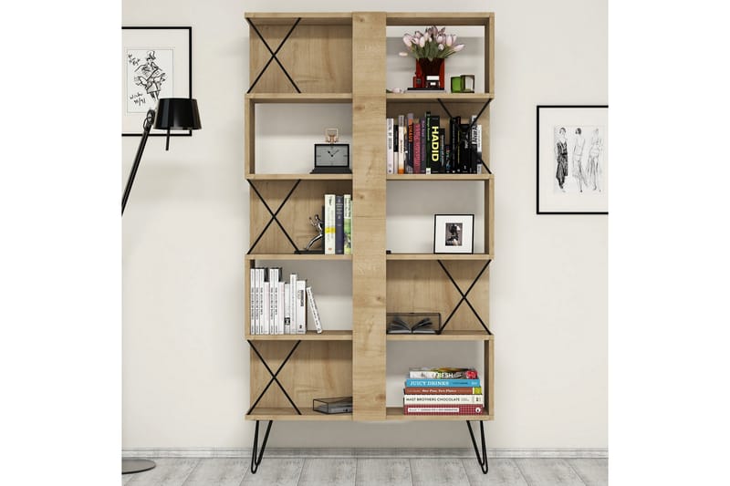 Hovdane Skrivebord 120 cm med Opbevaring Hylde + Bogreol - Lysebrun/Sort - Møbler - Borde - Kontorbord - Skrivebord