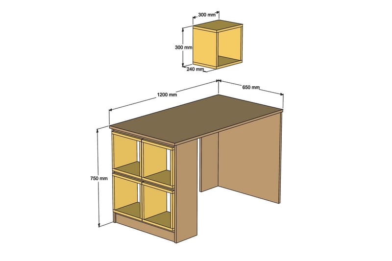 Hovdane Skrivebord 120 cm med Opbevaring Hylde + Væghylde - Brun/Blå - Skrivebord