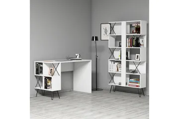 Hovdane Skrivebord 120 cm med Opbevaring Hylde + Bogreol - Hvid/Sort - Møbler - Borde - Kontorbord - Skrivebord
