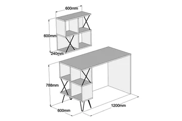 Hovdane Skrivebord 120 cm med Opbevaring Hylde + Bogreol Lil - Brun/Sort - Møbler - Borde - Kontorbord - Skrivebord