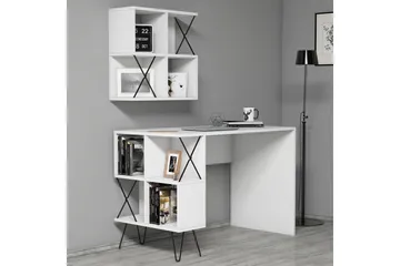 Hovdane Skrivebord 120 cm med Opbevaring Hylde + Bogreol Lil - Hvid/Sort - Møbler - Borde - Kontorbord - Skrivebord