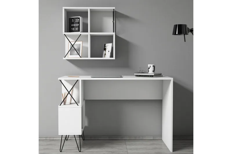 Hovdane Skrivebord 120 cm med Opbevaring Hylde + Bogreol Lil - Hvid/Sort - Møbler - Borde - Kontorbord - Skrivebord