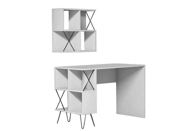 Hovdane Skrivebord 120 cm med Opbevaring Hylde + Bogreol Lil, Hvid/Sort