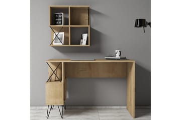 Hovdane Skrivebord 120 cm med Opbevaring Hylde + Bogreol Lil - Lysebrun/Sort - Møbler - Borde - Kontorbord - Skrivebord