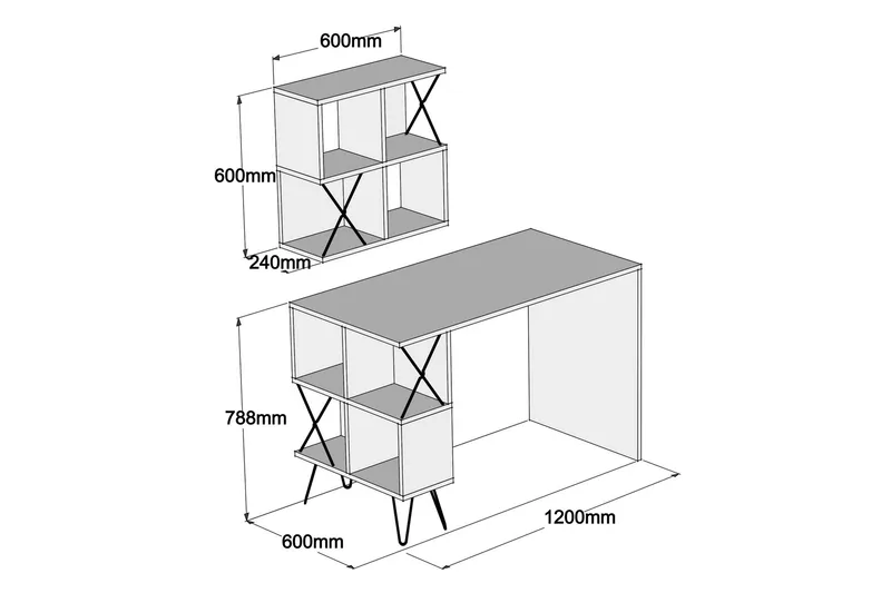 Hovdane Skrivebord 120 cm med Opbevaring Hylde + Bogreol Lil - Lysebrun/Sort - Møbler - Borde - Kontorbord - Skrivebord