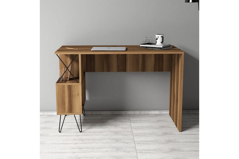 Hovdane Skrivebord 120 cm med Opbevaring Hylde - Brun/Sort - Skrivebord
