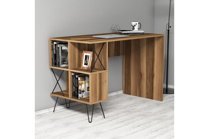 Hovdane Skrivebord 120 cm med Opbevaring Hylde - Brun/Sort - Møbler - Borde - Kontorbord - Skrivebord