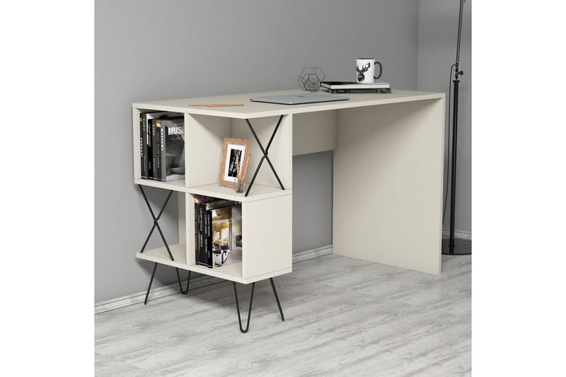 Hovdane Skrivebord 120 cm med Opbevaring Hylde - Cremehvid/Sort - Møbler - Borde - Kontorbord - Skrivebord
