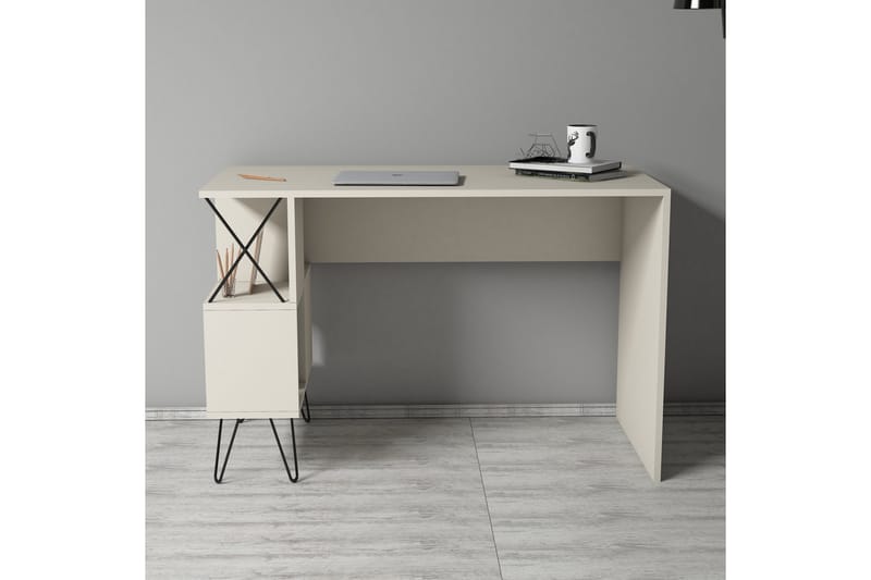 Hovdane Skrivebord 120 cm med Opbevaring Hylde - Cremehvid/Sort - Skrivebord