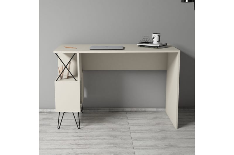 Hovdane Skrivebord 120 cm med Opbevaring Hylde - Cremehvid/Sort - Møbler - Borde - Kontorbord - Skrivebord