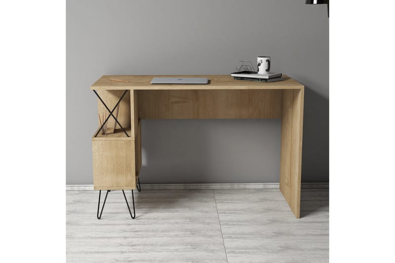 Hovdane Skrivebord 120 cm med Opbevaring Hylde - Lysebrun/Sort - Skrivebord