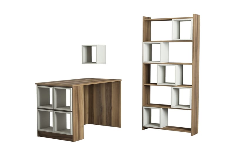 Hovdane Skrivebord 120 cm med Opbevaring Hylde+Væghylde+Bogr - Brun/Cremehvid - Møbler - Borde - Kontorbord - Skrivebord