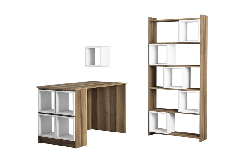 Hovdane Skrivebord 120 cm med Opbevaring Hylde+Væghylde+Bogr - Brun/Hvid - Møbler - Borde - Kontorbord - Skrivebord