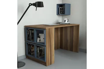 Hovdane Skrivebord 120 cm med Opbevaring Hylde + Væghylde - Brun/Blå - Møbler - Borde - Kontorbord - Skrivebord