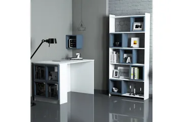 Hovdane Skrivebord 120 cm med Opbevaring + Væghylde + - Hvid/Blå - Møbler - Borde - Kontorbord - Skrivebord