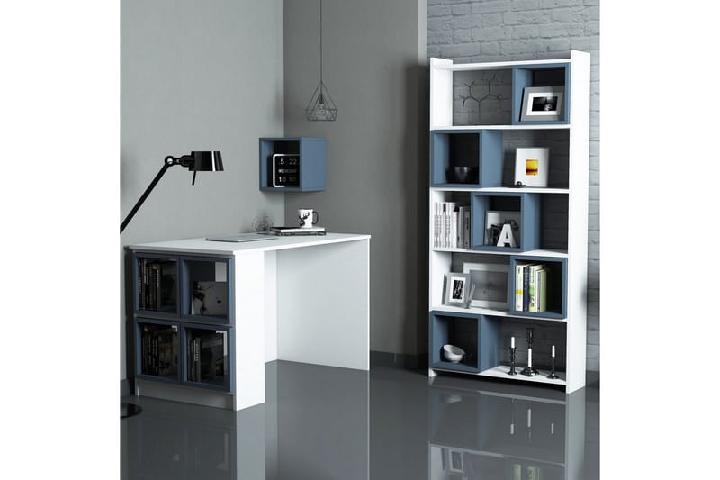 Hovdane Skrivebord 120 cm med Opbevaring + Væghylde + - Hvid/Blå - Møbler - Borde - Kontorbord - Skrivebord