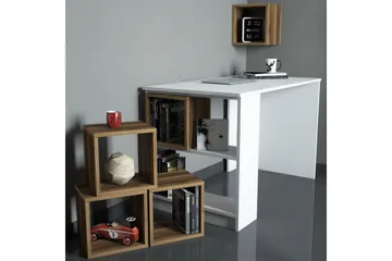 Hovdane Skrivebord 120 cm med Opbevaring + Væghylde + - Hvid/Brun - Møbler - Borde - Kontorbord - Skrivebord