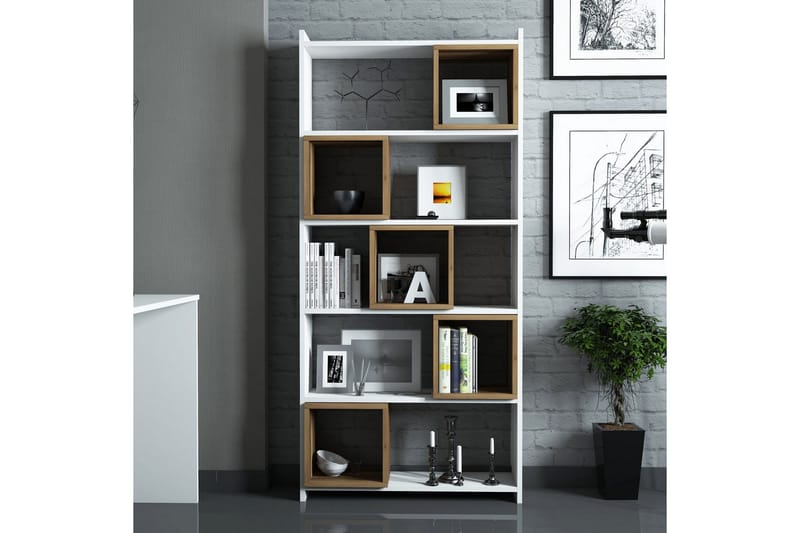 Hovdane Skrivebord 120 cm med Opbevaring + Væghylde + - Hvid/Brun - Møbler - Borde - Kontorbord - Skrivebord
