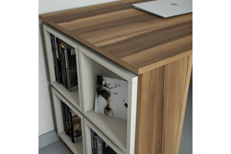 Hovdane Skrivebord 120 med Opbevaring Hylde + Væghylde - Brun/Cremehvid - Skrivebord