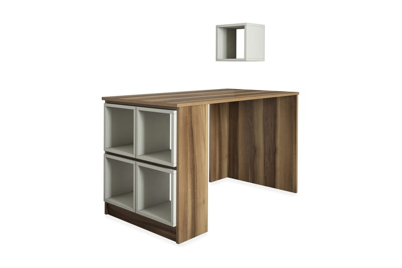 Hovdane Skrivebord 120 med Opbevaring Hylde + Væghylde - Brun/Cremehvid - Møbler - Borde - Kontorbord - Skrivebord