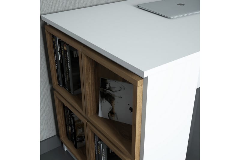 Hovdane Skrivebord 120 med Opbevaring Hylde + Væghylde - Hvid/Brun - Skrivebord
