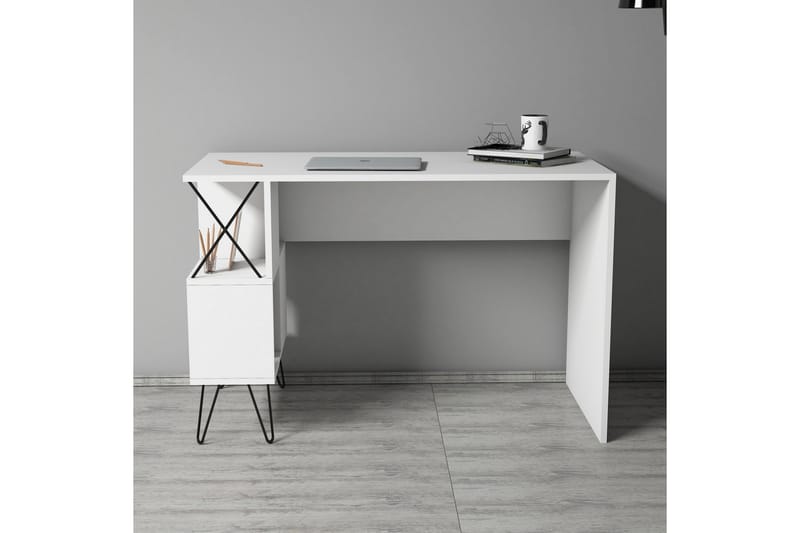 Hovdane Skrivebord 120 med Opbevaring Hylde - Hvid/Sort - Møbler - Borde - Kontorbord - Skrivebord