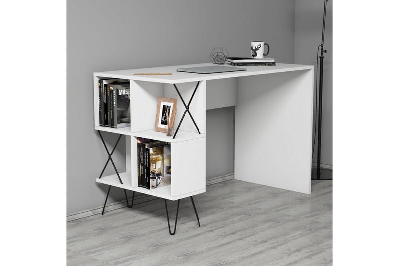 Hovdane Skrivebord 120 med Opbevaring Hylde - Hvid/Sort - Møbler - Borde - Kontorbord - Skrivebord