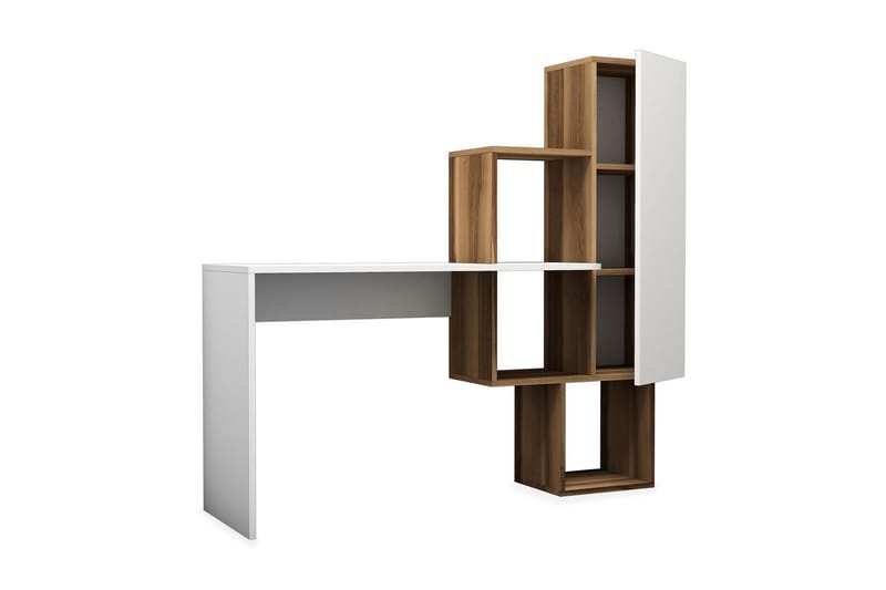 Hovdane Skrivebord 145 cm med Opbevaring Hylder + Skab - Brun/Hvid - Møbler - Borde - Kontorbord - Skrivebord