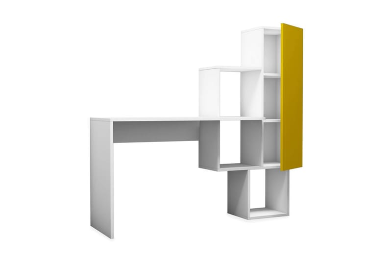 Hovdane Skrivebord 145 cm med Opbevaring Hylder + Skab - Hvid/Gul - Møbler - Borde - Kontorbord - Skrivebord