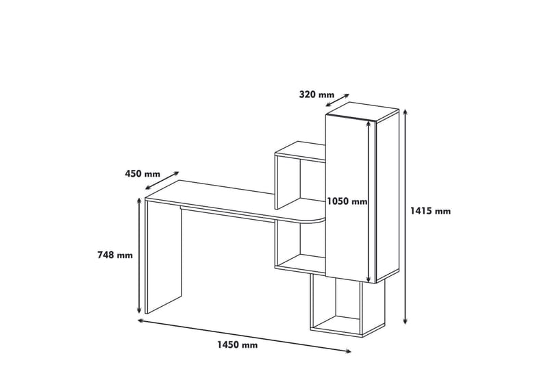Hovdane Skrivebord 145 cm med Opbevaring Hylder + Skab - Hvid/Gul - Møbler - Borde - Kontorbord - Skrivebord