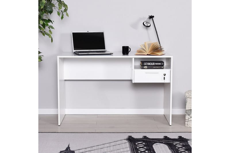 Irbene Skrivebord 120 cm med Opbevaringshylder + Låsebar Sku - Hvid - Møbler - Borde - Kontorbord - Skrivebord